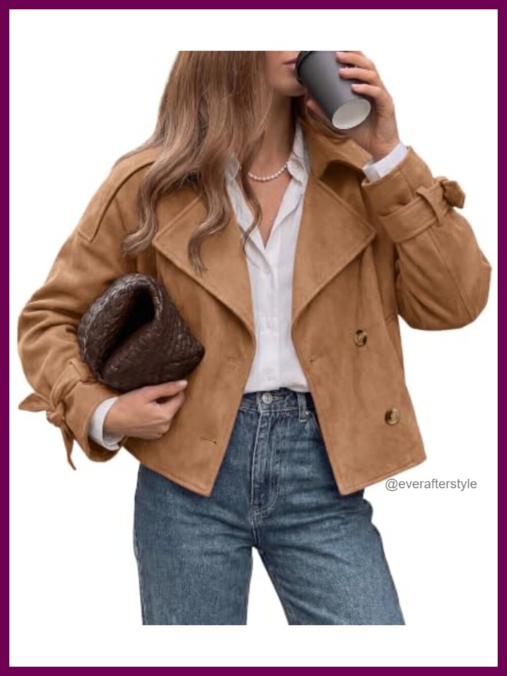 Faux Suede Double Breasted Cropped Trench Coat Casual Jacket